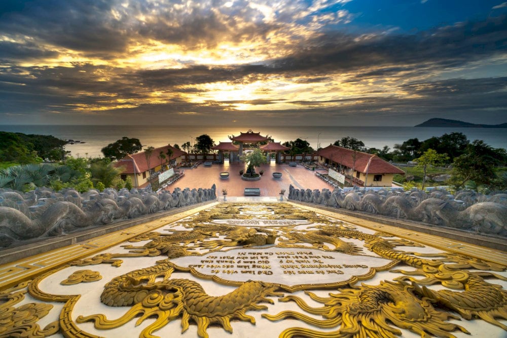 Ho Quoc Pagoda is a serene spiritual stop blending traditional architecture with the majestic scenery of sea and mountains
